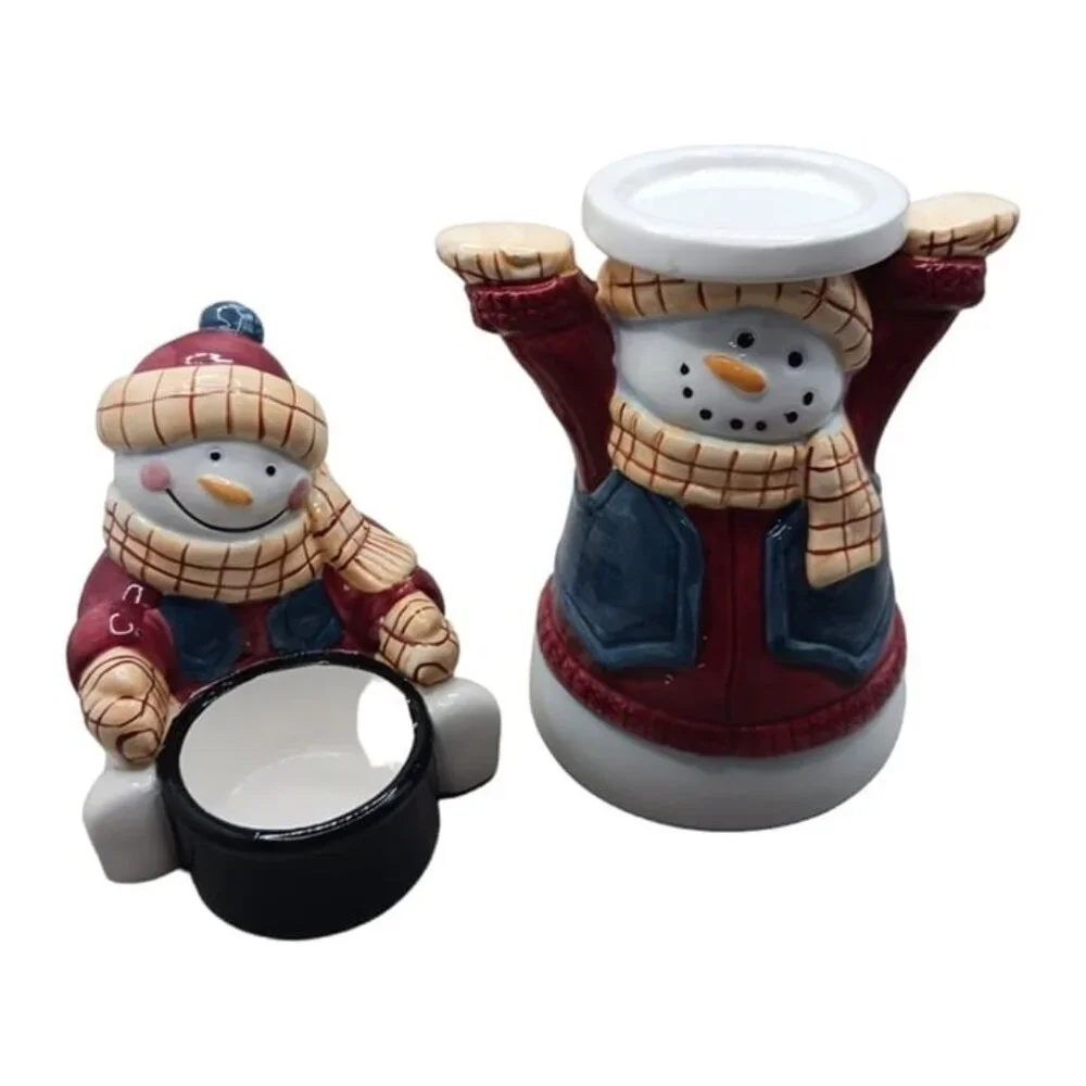 Set of 2 snowman tea light candle holder